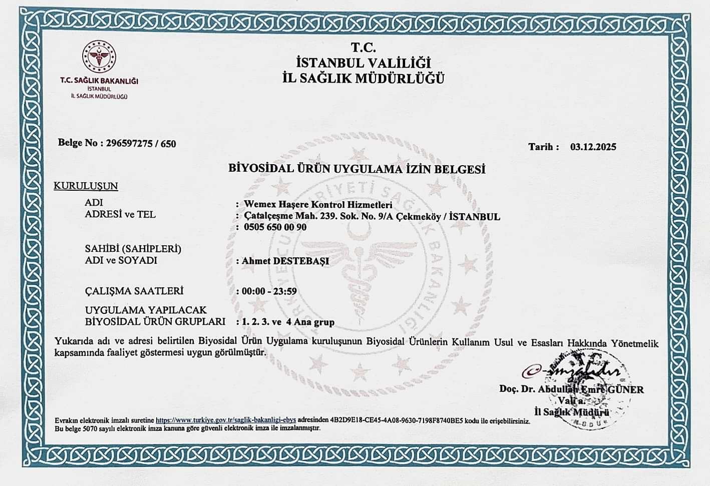 Biyosidal İzin Belgesi